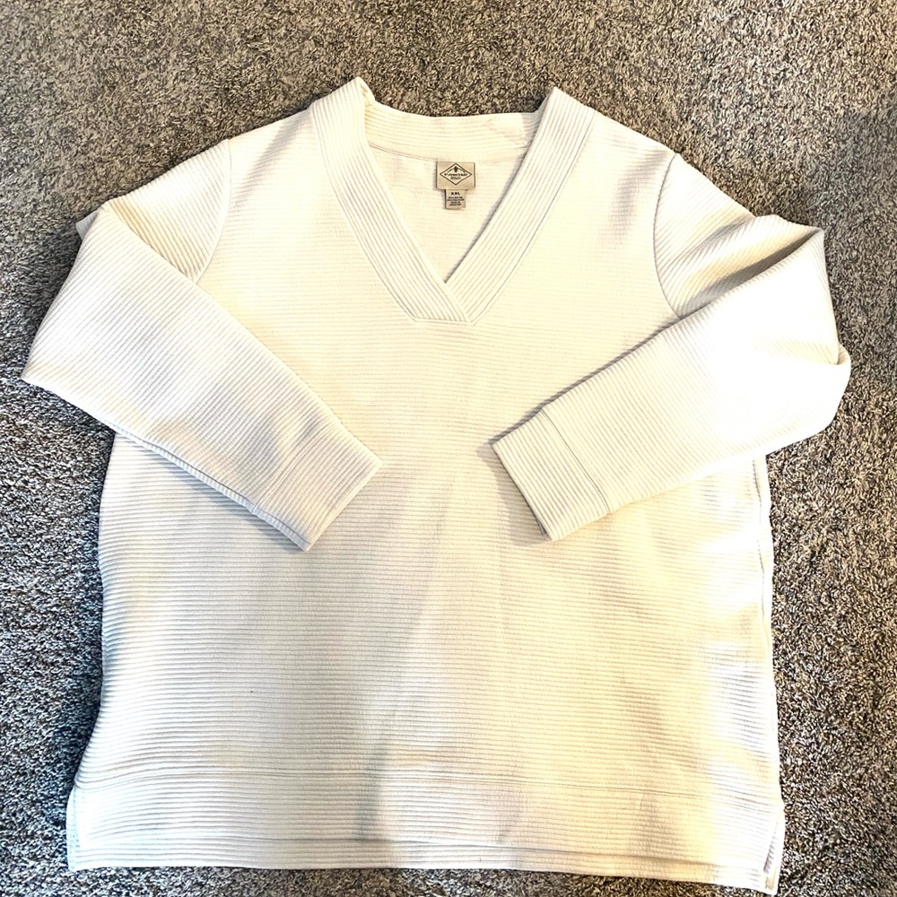 NWOT Cream Ribbed V-Neck Long Sleeve Sweater